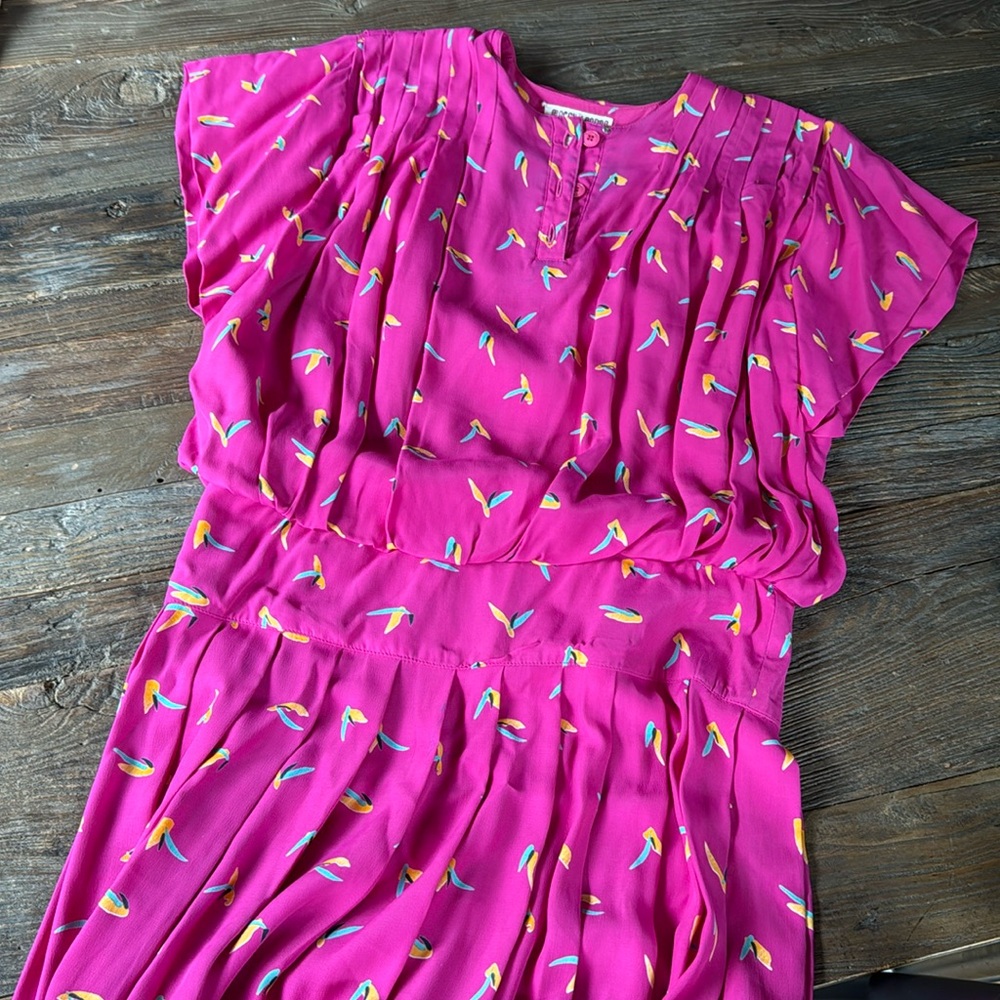Vintage pink abstract print‎ Maggie London drop waist midi dress size 4